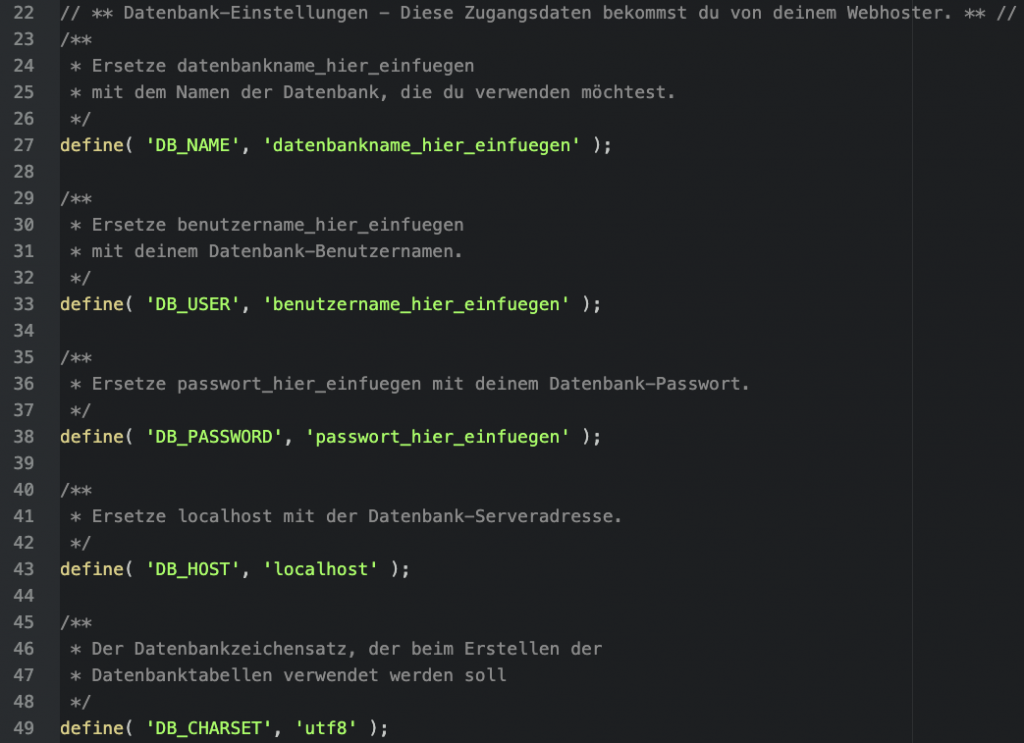 Inhalt der wp-config.php