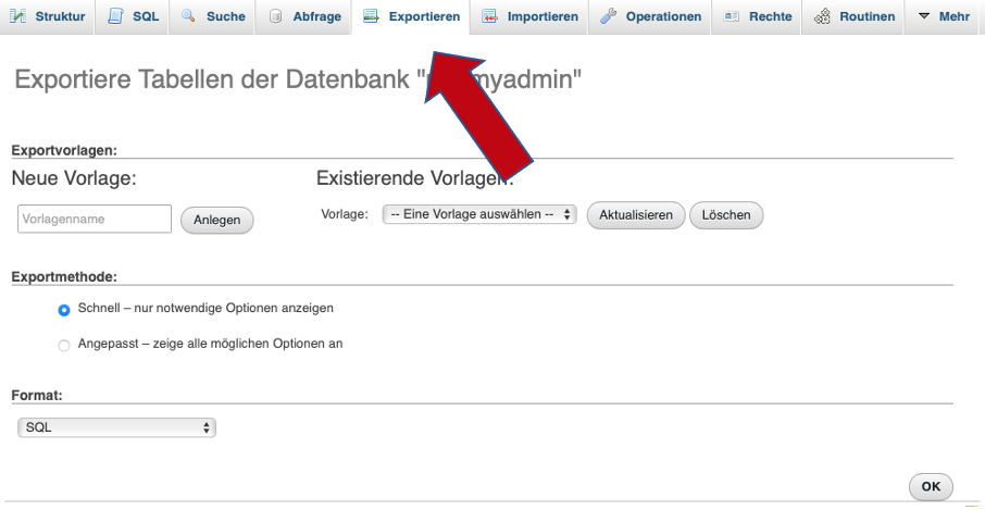 Daten exportieren mit PhpMyAdmin